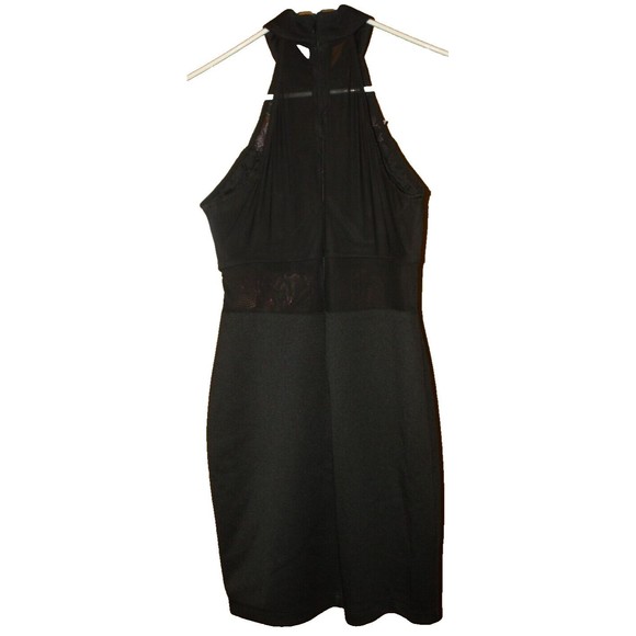 B Darlin Black Halter Neck Sheer Fitted Sheath Bodycon Cocktail Dress Sz S Roses - Picture 4 of 6